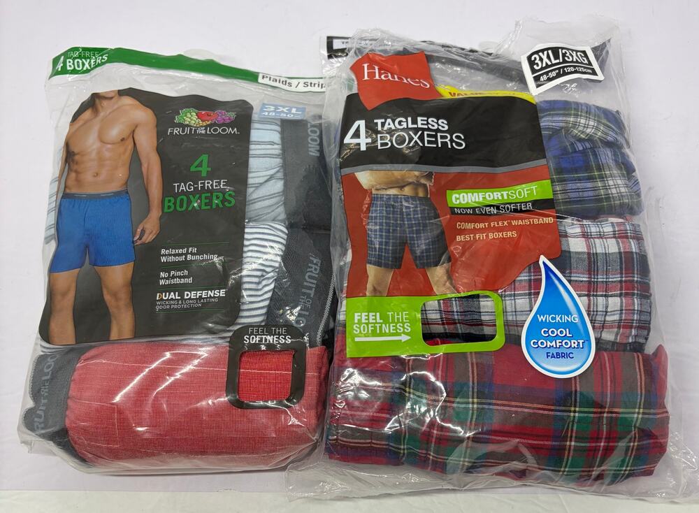 Hanes Fruit of the Loom Men’s Tagless Boxers Size 3XL New Six Pairs